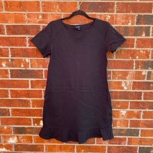 Lands End Large 10-12 Black Short Sleeve Flutter Flare Hem Career Casual Dress
